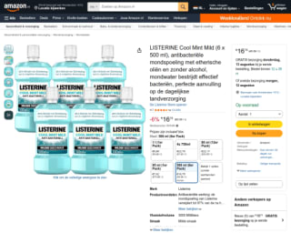 LISTERINE Cool Mint Mild (6 x 500 ml) voor €16,75 bij Amazon