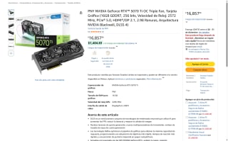 Tarjeta PNY RTX 5070 Ti 16GB GDDR7 por $16,858 | Amazon