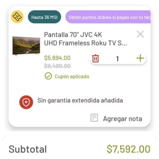 Pantalla 70" JVC 4K UHD Frameless Roku TV SI70URF por $6,992 en Soriana