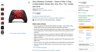 Control Xbox Wireless Edición Gears of War: E-Day por $1,800 en Amazon
