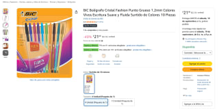 BIC Bolígrafo Cristal Fashion 1.2mm (10 piezas) por $21 en Amazon