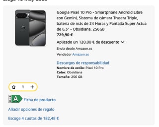 Móvil Google Pixel 10 Pro de 256GB por 729.90€