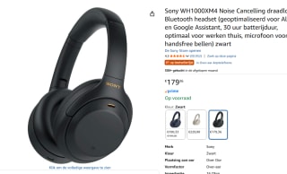 Amazone retourdeal Sony WH-1000XM4 voor €179,36