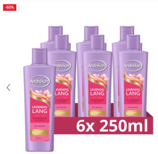 6x Andrélon Shampoo Levendig Lang 250 ml voor €15,57 bij Wehkamp