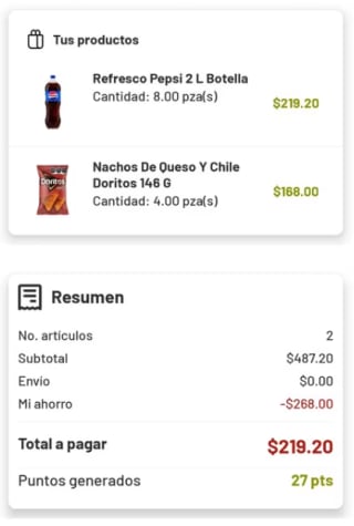 8 Pepsi de 2L + 4 Doritos o Sabritas por $219 | Soriana