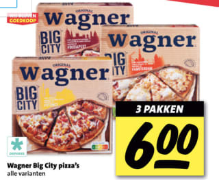3 Wagner Big city pizza’s voor €6 bij Nettorama