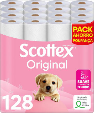 Scottex Original papel higiénico 128 rollos por 25,64€ en Amazon
