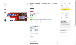 Snickers 11 Barras 236g por $141 | Oferta Amazon
