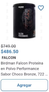 Proteína Birdman Falcon Performance 722g por $487 en Farmacias Guadalajara