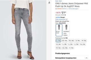 ONLY Skinny Jeans 'Power' in Grey Denim voor €21,65 bij Amazon