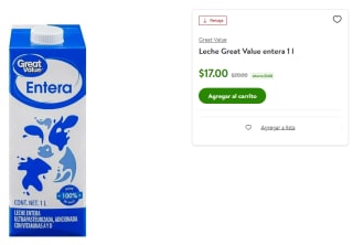 Leche Great Value Entera 1L por $17 | Oferta Bodega Aurrera