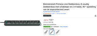 Primera-Line 8-voudig zwart 2 m H voor €11,34 bij Amazon