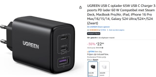UGREEN USB C oplader 65W USB C Charger 3-poorts PD lader 60 W voor €22,99 bij Amazon
