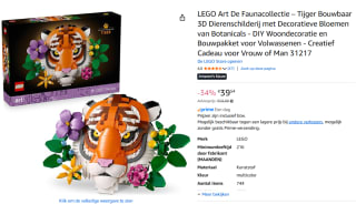 LEGO Art De Faunacollectie Tijger voor €39,54 bij Amazon