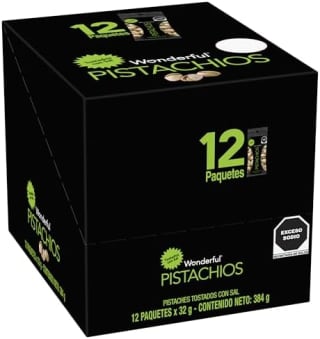 Wonderful Pistachios pistaches tostados con sal 32g (12 bolsas) por $120 en Amazon