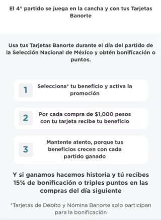 Banorte | 15% de Bonificación si México Gana o Triple Puntos