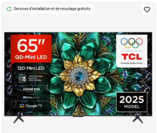 TV gaming de 65 pouces TCL 65Q6C 4K QD-MiniLED 144 Hz à 599,99€