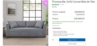 Sofá Convertible Thomasville por $14,999 | Costco (PayPal 9 MSI)