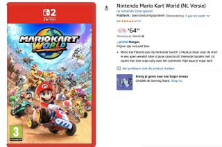 Nintendo Switch 2 Mario Kart: World voor €64,95 bij Amazon