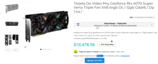 Tarjeta PNY RTX 4070 Super Verto 12GB GDDR6 por $10,479 | Dimercom