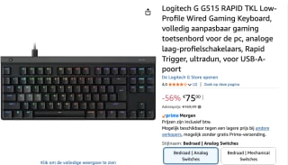 Logitech G G515 RAPID TKL toetsenbord voor €75 bij Amazon
