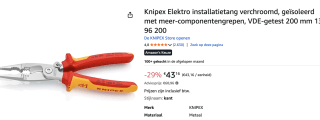 Knipex 1396200 Installatietang voor €43,16 bij Amazon