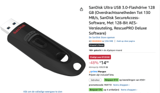SanDisk Ultra USB 3.0-Flashdrive 128 GB voor €14,99 bij Amazon