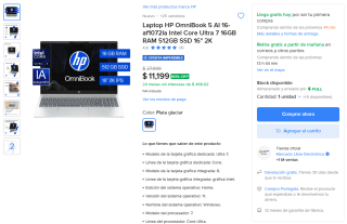 Laptop HP OmniBook 5 AI 16-af1072la por $11,199 | Oferta Mercado Libre