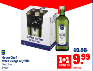 1+1 gratis op Metro Olijfolie 1 liter fles bij de Makro
