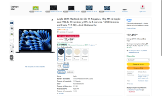 MacBook Air M5 13" 16GB 512GB por $22,499 | Amazon