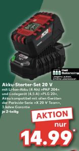 PARKSIDE Accu 20V 4Ah + Oplader 4,5A voor €14,99 bij Kaufland in Duitsland