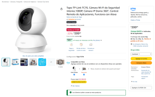 Tapo TP-Link TC70, cámara Wi‑Fi de seguridad interior por $399 en Amazon