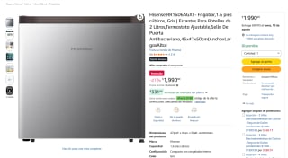 Hisense RR16D6AGX1 frígobar 1.6 pies cúbicos por $1,990 en Amazon