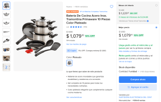 Batería de Cocina Acero Inox 10 piezas por $1,079 | Mercado Libre