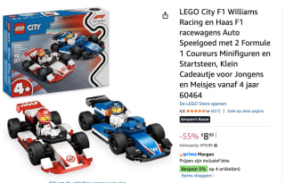 LEGO City - F1 Williams Racing en Haas F1 racewagens voor €8,99 bij Amazon