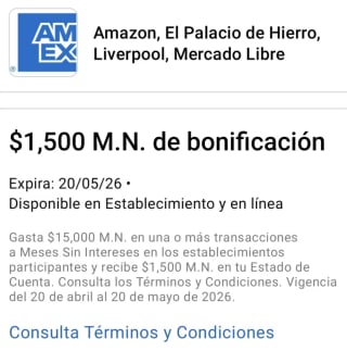 $1,500 de Bonificación a MSI en Liverpool, Amazon y más | AMEX