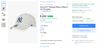 Gorra NY Yankees Blanca por $300 en Mercado Libre