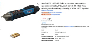 Bosch Blauw GVD 1000-17 Professional Spanningstester voor €38,54 bij Amazon