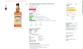 Jack Daniels Honey 700ml por $235 | Amazon