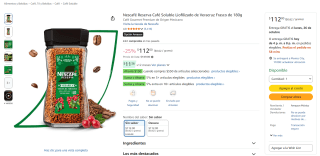 Nescafé Reserva Café Soluble Liofilizado de Veracruz 180g por $76 en Amazon