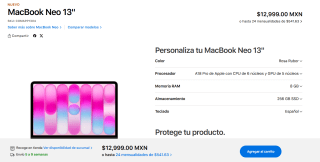 MacBook Neo 13" A18 Pro 8GB 256GB por $10,199 | MacStore (PayPal BBVA o Banamex)