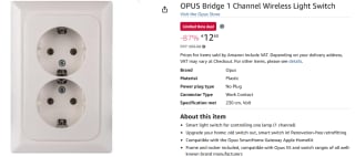 OPUS Bridge 1 Channel Wireless Light Switch voor €12,60 bij Amazon