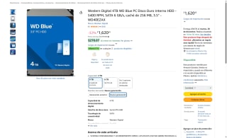 Disco Interno WD40EZAX 4TB WD Blue por $1,620 | Amazon