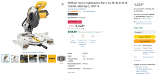 Sierra Ingleteadora DEWALT 10" 1650W por $5,529 | Amazon