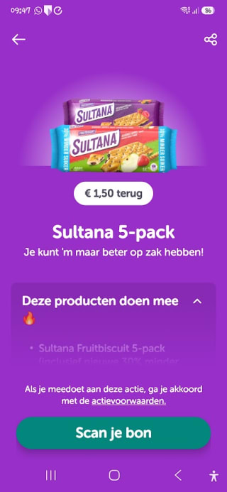 Sultana voor €0,39 na cashback via Tikkie en jumbo