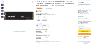 SSD Crucial P310 2TB NVMe $2,279 | Oferta Amazon