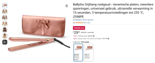 BaByliss stijltang roségoud voor €29,99 bij Amazon