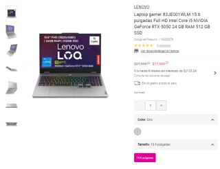 Lenovo 15.6" i5 24GB 512GB RTX 5050 en $18,000 | Oferta Liverpool