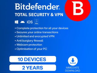 Bitdefender Total Security met VPN (2 jaar, 10 apparaten) voor €34,95 bij iBOOD