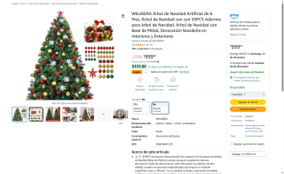Árbol Navidad Artificial 6 Pies 800 Ramas por $899 | Amazon